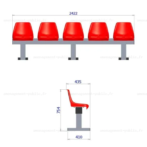 Banc de touche avec 5 sièges pour installations sportives